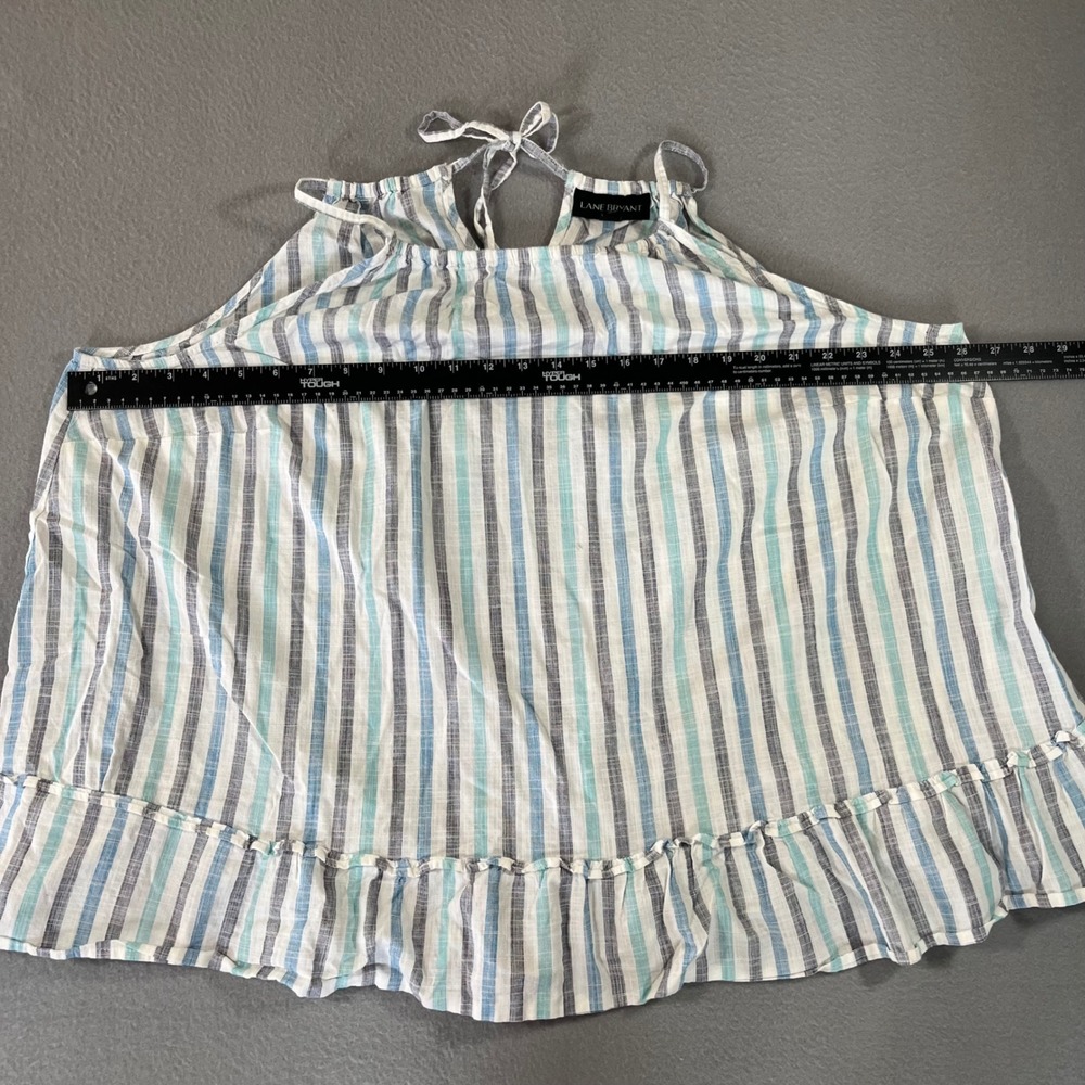 Lane Bryant Womens 18 Blue Striped Cotton Halter Ruffle Hem Sleeveless Blouse - Picture 4 of 7